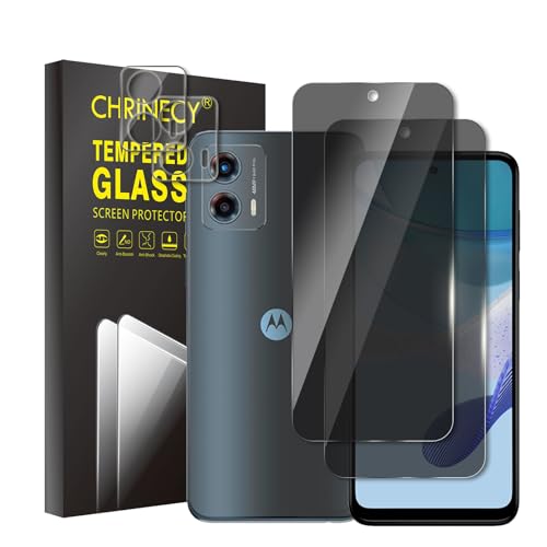 CHRINECY [4 Pack] 2 Pack Privacy Screen Protector for Motorola Moto G 5G 2023 with 2 Pack Camera Lens Protector, 9H Hardness Tempered Glass Screen Protector, Anti Spy Anti Peeping
