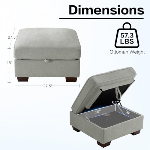 Image of TEKAMON 27.5 inch Storage Ottoman, Square Footrest with Sponge Padded Seat, Chenille Fabric Step Stool for Sofa, Bedroom, Living Room, Entryway, Modern Change Shoes Stool, Wood Legs, (Light Grey)