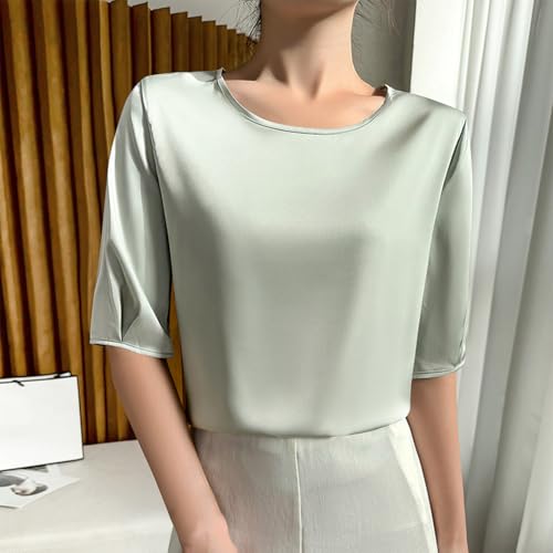 Women's Satin Blouse Dressy Casual Half Sleeve Silk Tops Crewneck Short Sleeve Business Office Work Shirt Tee Tshirt2