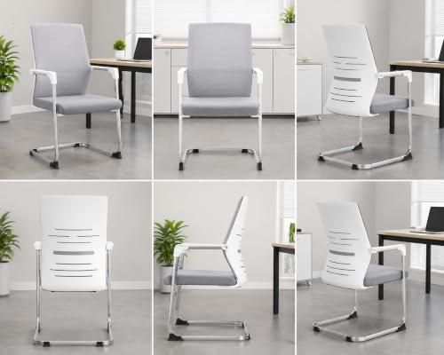 Image of LADDOO Mesh Visitor Chair Set of 2 | Ergonomic Office Guest Chair with Lumbar Support, Breathable Backrest, Cushioned Seat | Heavy-Duty Base | Reception /Waiting Room (Grey) (Installation Needed)