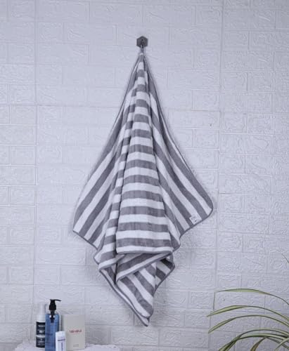 Image of MJN Microfiber Bath Towel Strip - Large 70x140 cm, Extra Soft Plush, Quick-Dry, High Absorbency Bath Towel (Grey)
