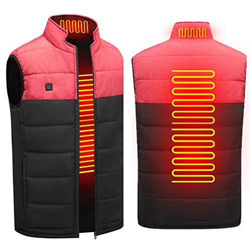 Manteau chauffant USB mixte rouge XXXL avec 3 zones de chaleur