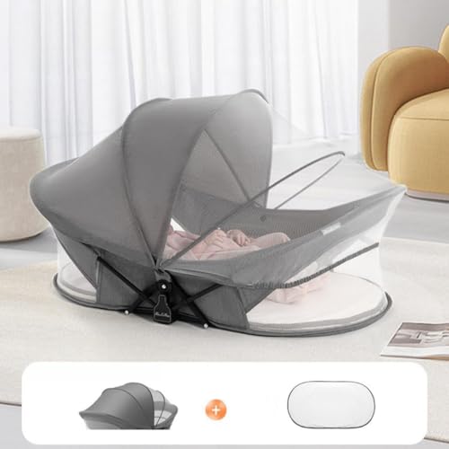 Fiegcit ベビーベッド 折りたたみ式 持ち運び ベッドインベッド 新生児 携帯型ベビーベッド 枕付き マットレス付き 通気性 移動式 旅行ベッド おむつ替え 収納便利 蚊帳 オーニング ポータブル 取り外し可能 洗える 屋内 屋外 アウトドア (グレ