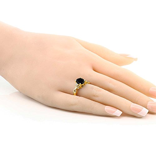 Gem Stone King 18K Yellow Gold Plated Silver Black Onyx Ring For Women | 2.09 Cttw | Oval 9X7MM | Gemstone Birthstone | Available in size 5, 6, 7, 8, 94