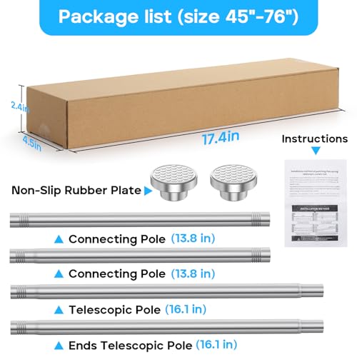 Shower Curtain Rod Silver Tension Rod 43 to 73 Inch Spring Curtain Rod Non Slip Tension Rods 1pcs For Windows No Drilling Adjustable Tension Rods of Curtain Window Closet Kitchen Wardrobe - Thumbnail 7