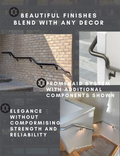 Promenaid 1.5 Ft. Handrail Kit - Complete Indoor/Outdoor Hand Rail For Steps - Dark Bronze Anodized Aluminum With 2 Dark Bronze Wall Brackets + Flush Endcaps – 1.6” Round #TOP2