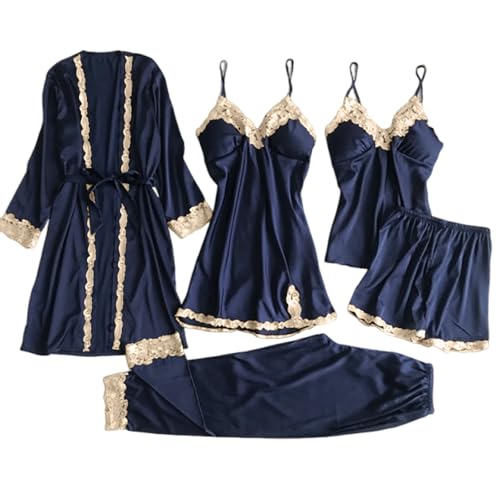 Pyjama satin avec soutien-gorge intégré ensemble 5 pièces bleu 2XL confort total