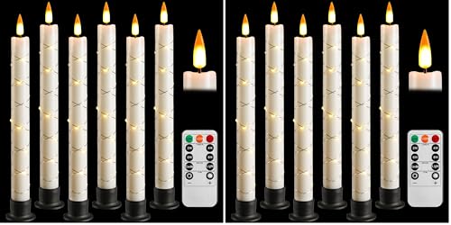 Image of Da by 6 Flameless Window Candles with Remote Control & Timer, Surround String Lights, Battery Powered, 9.6 inch Christmas Candles, Free 6 Black Bases for Home Decor (Pack of 2)