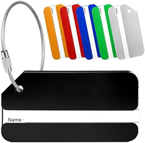 Yizhet Luggage Tags 6 Pack Aluminium Alloy Suitcase Tags, 6 Colors Travel Labels Set with Steel Loop and ID for Luggage(Black Green Blue Silver Gold Red)