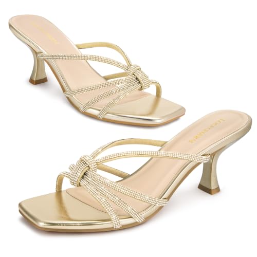 Image of Women's Strappy Square Open Toe Kitten Heels Sandals Knotted Design Summer Fashion Slip On Mule Style