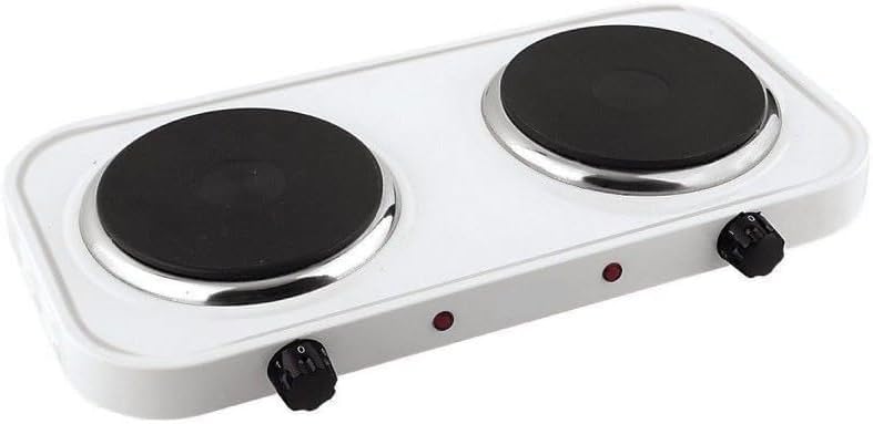 Cocina Eléctrica Doble 2000W – Hornillo Eléctrico Portátil 2 Fuegos con Potencia Regulable, Indicador Luminoso y Protección contra Sobrecalentamiento – Placa Eléctrica para Camping, Hogar y Oficina
