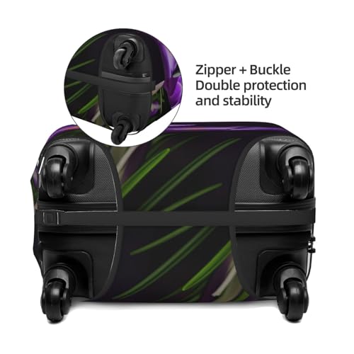Green Leaves And Purple Flowers Print Luggage Suitcase Covers Elastic Washable Luggage Protector Luggage Covers For Suitcase4