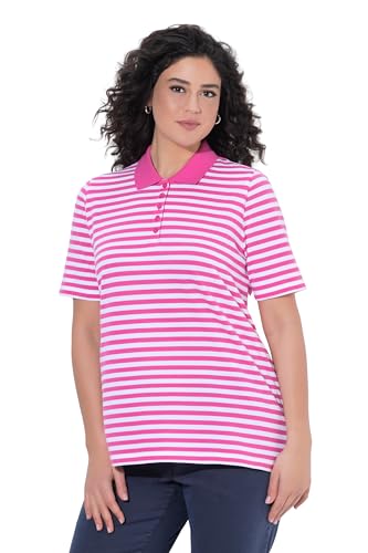 Polo a rayas de algodón Pima Ulla Popken con elegante cuello de media manga