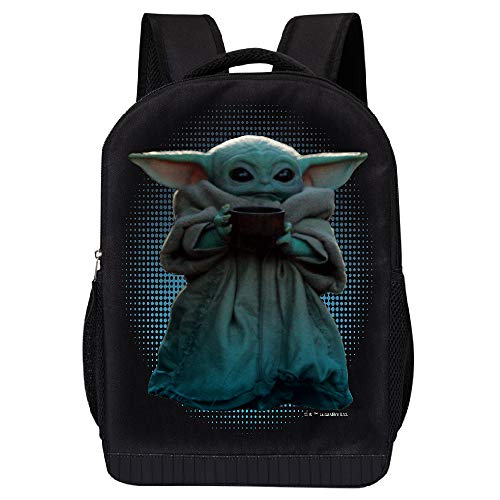 STAR WARS BLACK MANDALORIAN BACKPACK 18 INCH AIR MESH PADDED BAG (The Child and Cup)