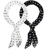 2 PCS 1950s Chiffon Scarf Dot Retro Scarf Square Vintage Neckerchief, Black,white, Large