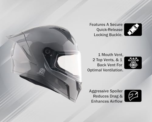Image of Vega Sonic Solid Full Face Motorcycle Helmet with Shock Absorbing Liner, Comfortable Interior, Lightweight Shell, Aerodynamic Design, Ventilated Fit, and Trendy Athena Grey Finish Athena Grey-L