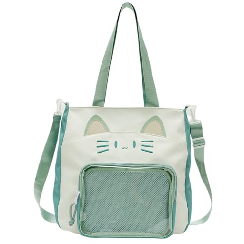 Kawaii Cat Ita Bag with Insert Large Capacity Pin Display Bag Crossbody Y2K for Anime Cosplay Reflective (Green)