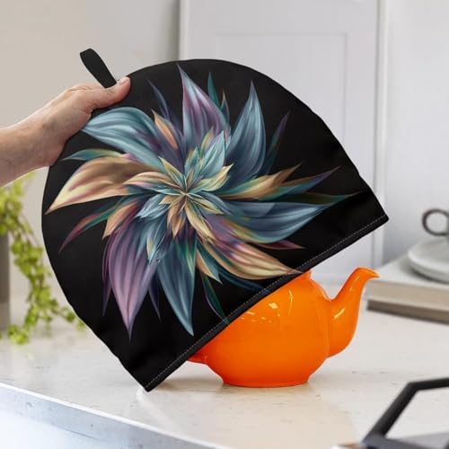 Image of Tea Pot Cosy Insulating Large Tea Pot Cozies for Teapots Kitchen Accessory Home Table Decorative Breakfast Warmer Teapot Cozies Dust Proof Teapot Warmer, Flower Brown Blue