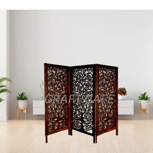 CRAFT CAFE Wooden Room Partition for Living Room, Wooden Room Divider 3 Panel 4 Feet, Wooden