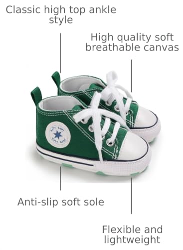 Image of Unisex Baby Girls Boys Canvas High-top Shoes, Newborn Infant Anti-Slip Soft Sole Frist Walking Breathable Sneakers