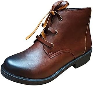 YUHAOTIN Winter Boots for Women Retro Women Leisure Solid Color Square Heels Lace Up Short Booties Round Toe Shoes Womens Extra Wide Short Boots Ankle Boots for Women