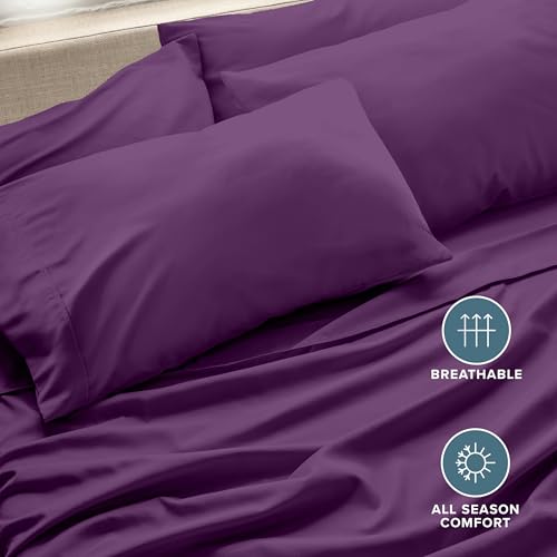 Image of Bare Home Microfiber Bulk Pillow Cases - Standard /Queen Size Set of 4 - Cooling Pillowcases - Double Brushed - Plum Pillowcases 4 Pack - Easy Care (Standard - 4 Pack, Plum)
