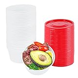 PartyMars 50Set - 12 oz Disposable Plastic Bowls Deli Food Storage Round White Containers With Leak...