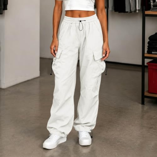 Women's Cargo Pants Drawstring Waist Wide Leg Utility Work Trousers - image 2