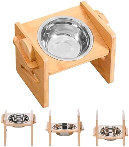 Comedero elevado para perros, ajustable y elevado, para perros y gatos, 4 alturas elevadas, comedero de madera con cuenco de acero inoxidable, comedero elevado para perros, comedero para perros