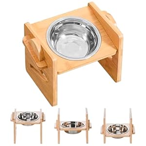 Gamelle surélevée pour chien et chat – Réglable – 4 hauteurs – Support en bois avec gamelle en acier inoxydable – Gamelle surélevée pour chien – Gamelle pour chien de petite taille et moyenne