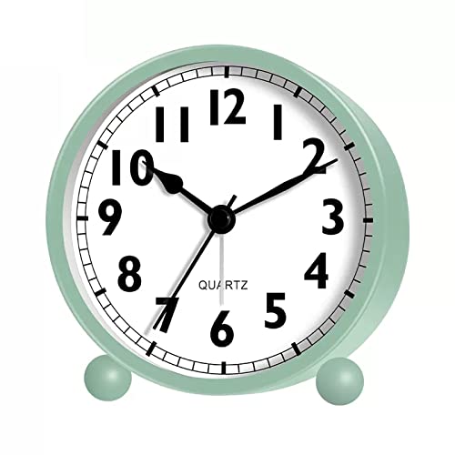 despertador Reloj despertador redondo, reloj pequeño silencioso que no hace tictac con luz nocturna, funciona con pilas, for dormitorio, mesita de noche, escritorio relojes para dormitorios ( Color :