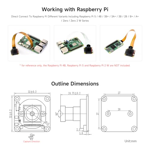 Caméra IMX327 2MP capteur starlight objectif 90 degrés module Raspberry Pi