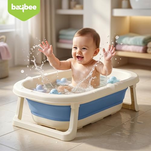 Image of Baybee Baby Bath Tub for 0 to 5 Years | Bath Tub for Kids with Anti-Slip Base & Quick Drain | Baby Bathtub for Kids with Heat Retention Design & Effortless | Foldable Bather for Newborn Babies (Blue)
