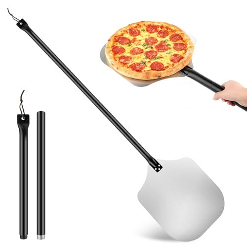Qoubnic Pala Para Pizza, 43 X 30 Cm Aluminio Pala Pizzas Horno, Superficie Grande Non-Slip, Pala Para Pizza Con Resistente Al Calor, Mango Largo