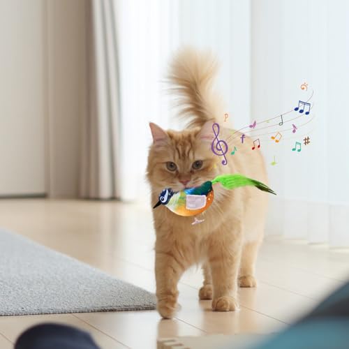 Iytefeki Bicho de pelúcia de pássaro simulado, brinquedo de gato de pássaro de simulação | Brinquedo