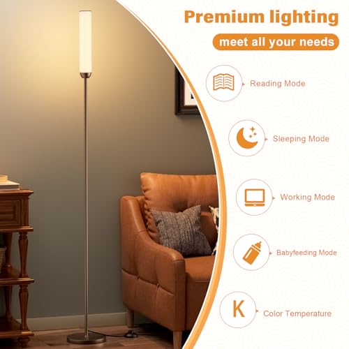 Image of Ambimall LED Floor Lamp with Remote Control, 65 inch Standing lamp with Stepless Adjustable 3000K-6500K Colors & 30-100% Brightness, Foot Switch(Brown) (Pack of 2)