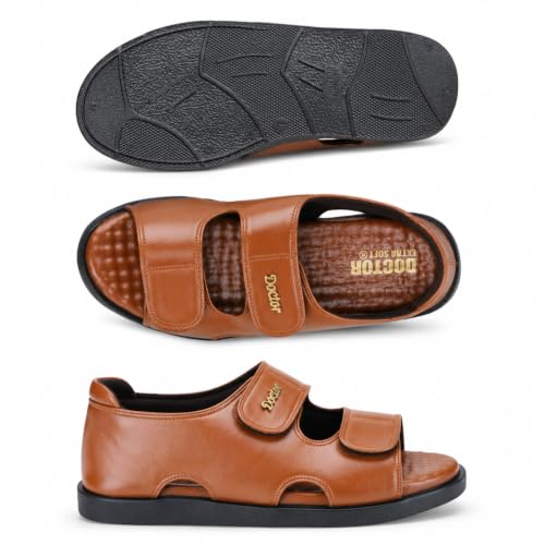 Image of DOCTOR EXTRA SOFT Orthopedic Diabetic Comfortable Dr Sole Footwear Daily Use Casual Wear Stylish Black Cushioned Adjustable Strap Sandals for Men's-Gents &Boy's L-10