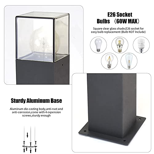 Inowel Bollard Light Outdoor Post Lights Fixture Modern Lawn Lamp E26 Landscape Path Light Ip44 Waterproof Garden Floor Lamp Lantern For Patio Lawn Yard Walkway,Hardwired,19.7In #TOP3