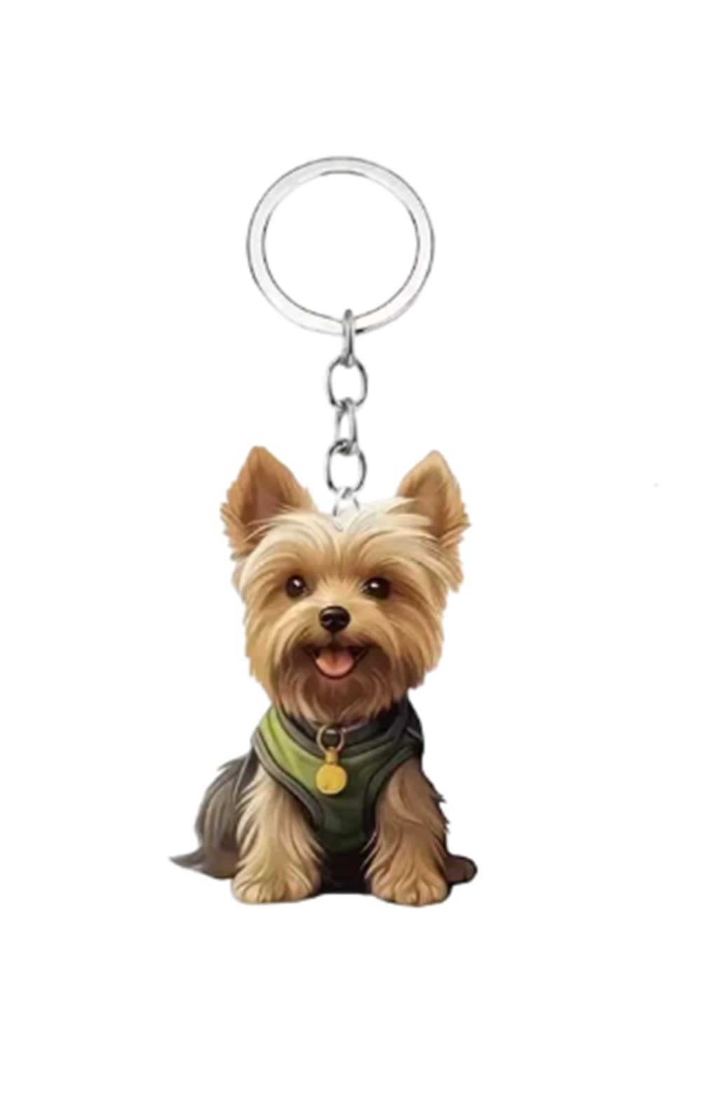 Cmj Unisex Brown Cmj™ Flat Acrylic Yorkshire Terrier Puppy Keyring Gift For Dog Lovers Terrier Breed Dog 2D Keychain