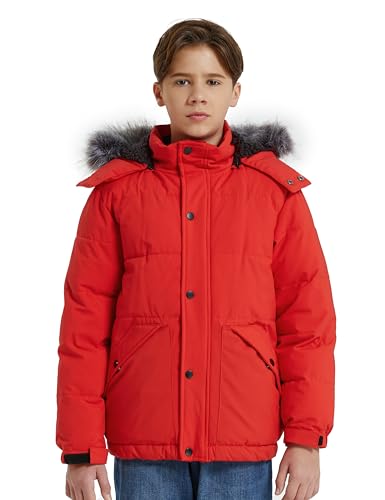 Image of wantdo Boys' Winter Coat Waterproof Puffer Jacket with Detachable Hood | Removable Faux Fur Hood,5000mm Waterproof,Fleece Lined,Outerwear,Machine Washable