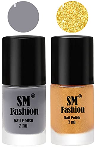 Image of Long Lasting Nail Polish | Nail Paint Combo 7 ml Each) - Set of 2 Gray-Light Golden