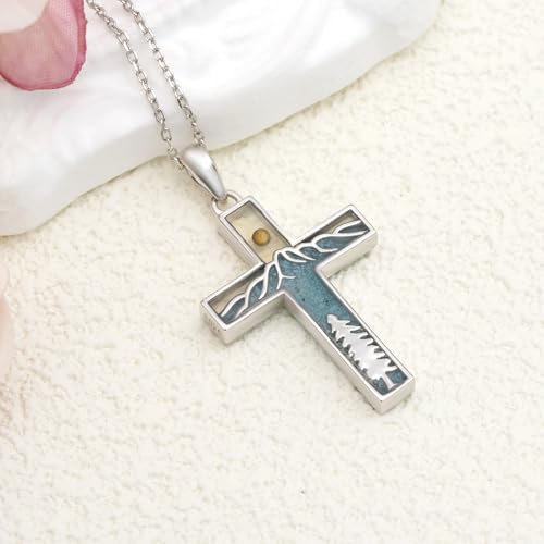 Mustard Seed Necklace 925 Sterling Silver Turquoise Cross Necklace Mustard Seed Jewelry Gifts for Women2