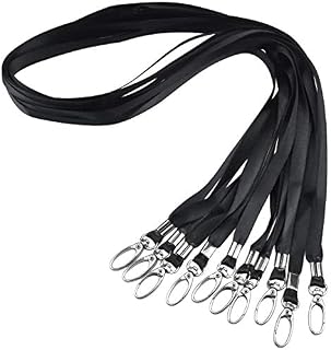 wangjiangda Lanyards for Neck Name Badge Keys Office Flat Nylon Lanyards 10Pcs Black Neck Strap Lanyard with Swivel Hooks Clips