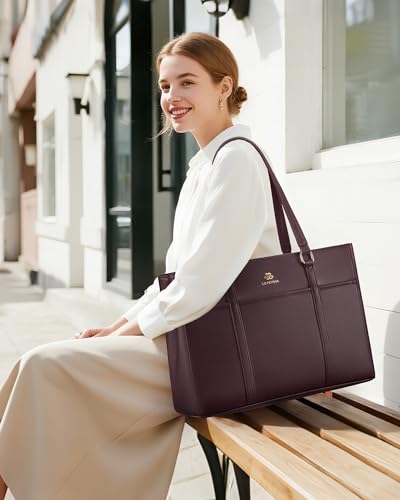 Image of LOVEVOOK Lunch Bag for Women, Leather Work Laptop Tote Bag with Insulated Lunch Compartment&Cup Holder, 17.3 Inch 2 in 1 Lunch Tote for Business, Teacher, Nurse, Office, College, Casual