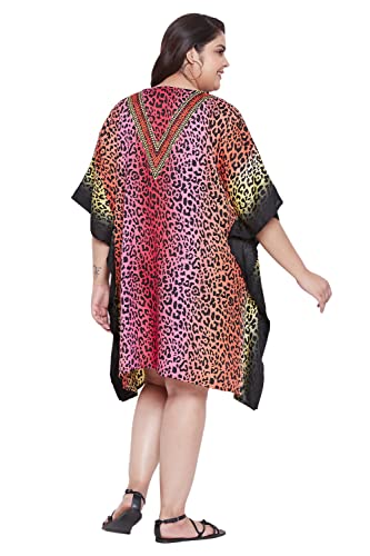 Image of Oussum Short Caftans for Women Plus Size Kaftan Tunic Tops Polyester Summer Beach Clothing Mini Cover Ups Dress for Ladies