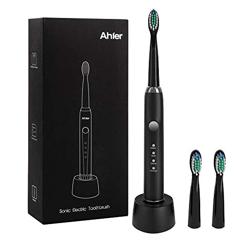 Electric Toothbrush, Ahier Sonic Rechargeable Toothbrush for Adults, 3 Optional Modes with 2 Min Build in Timer, Waterproof, USB Fast Charging and 3 Toothbrush Heads