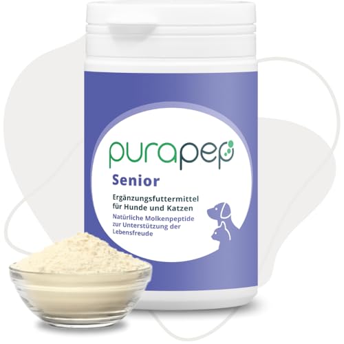 purapep Senior Power Pulver– 5-Fach Nährstoffkomplex mit Molkenprotein, Omega-3, Taurin & Vitaminen für Hunde & Katzen Senioren – Muskelaufbau & Fitness-Booster im Alter – 100 g