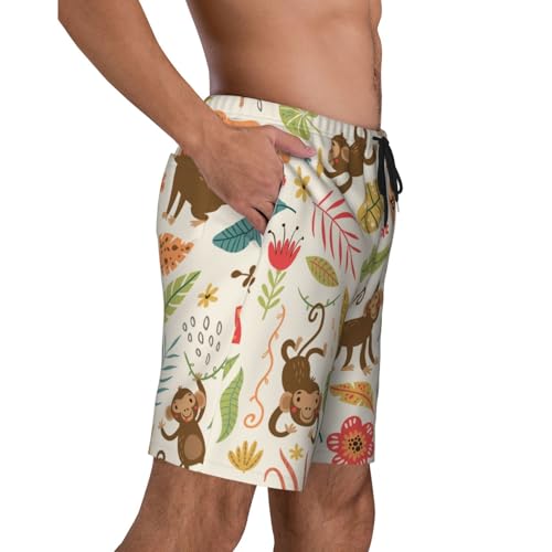 Monkeys in The Jungle Print Men's Casual Beach Shorts Elastic Waist Drawstring Dry Quick Summer Shorts2