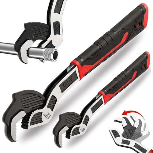 Rhevosil 8 12 Pipe Wrench Set Self Adjusting Pipe Wrench Multi-function Self-locking Pipe Vise Wrench Set for 3/8 to 1-11/16 (9-43mm) Pipe Fittings Standard Nuts and Irregular Nut