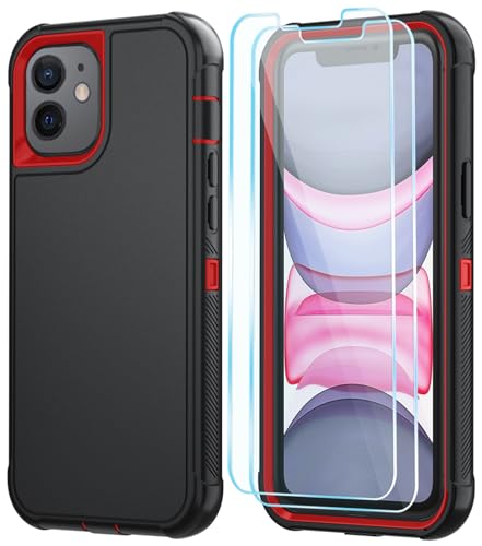 Image of SunStory Compatible with iPhone 11 Case with HD Screen Protector, 3-Layer Heavy Duty Full-Body Cover,3 in 1 Hybrid Protective Case for iPhone 11 6.1 inch,BlackRed